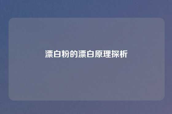 漂白粉的漂白原理探析